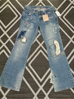 Y2K Vanilla Star Blue Embroidered Patch flare Jeans